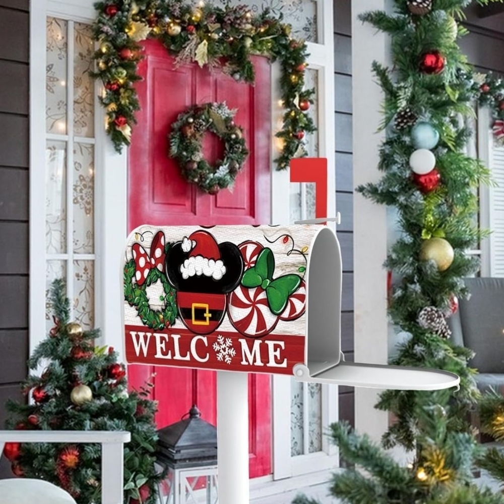 Mickey / Minnie Mouse 'Welcome'  Christmas Holiday Magnetic Mailbox Cover  NEW - Picture 3 of 8